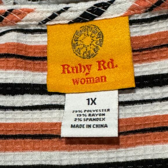 Ruby Rd 1X-Large Top Striped 3/4 Sleeves Stretch Round Neck Pullover Multicolor - Picture 8 of 9